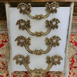 French Provincial Drawer Pulls Handles (4) 6" Brass Furniture Cabinet Vintage